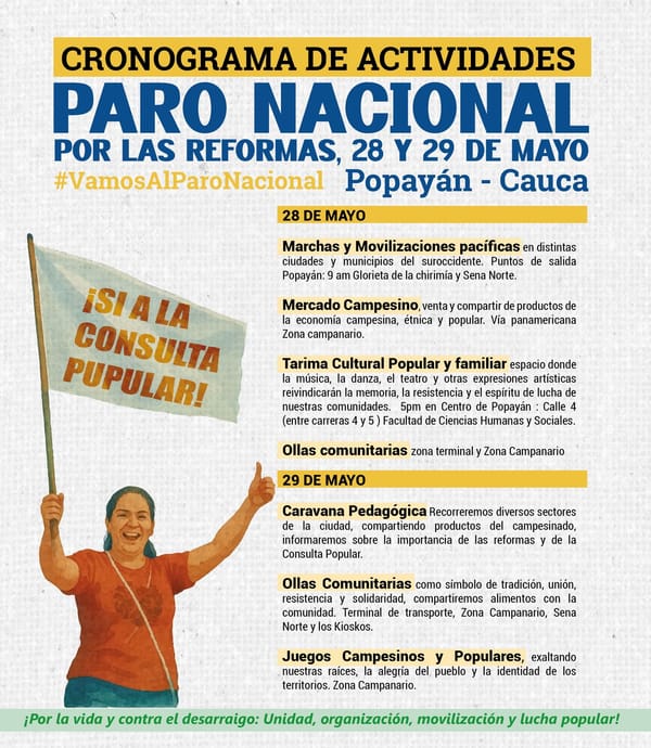 Campesinos de todo el Cauca llegan a Popayán para apoyar el Paro Nacional