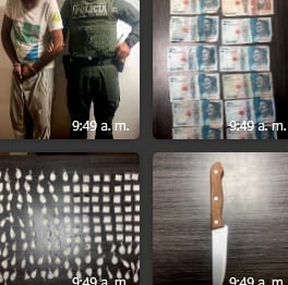 Capturado en el norte de Popayán con estupefacientes, dinero en efectivo y arma blanca