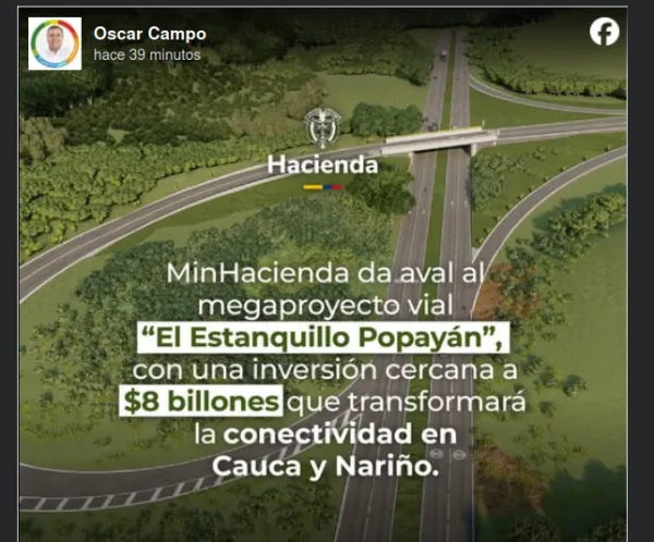 Oscar Campo: “Aval técnico no es aval fiscal. Exigimos seriedad con la vía El Estanquillo”
