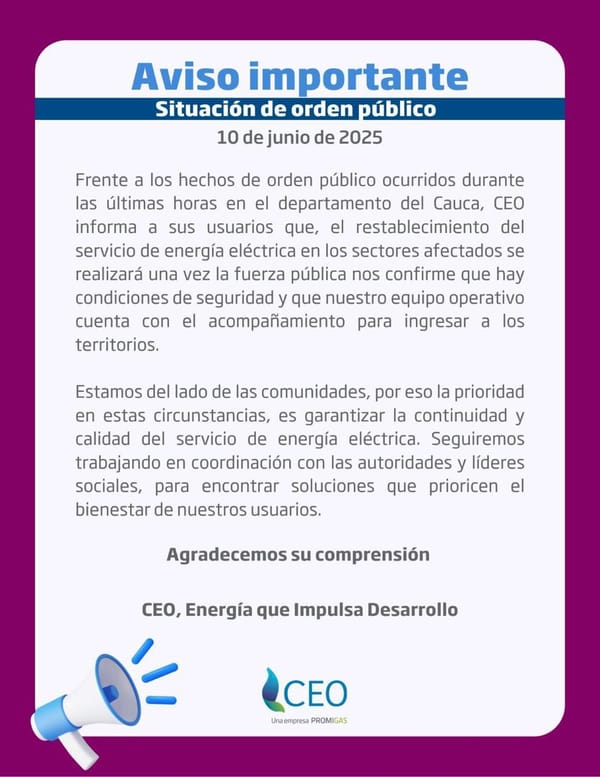 CEO exige garantías, pero a los caucanos nadie nos garantiza una tarifa justa