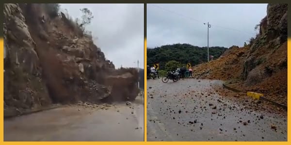 Desprendimiento de montaña en la vía Popayán – Inzá por poco termina en tragedia