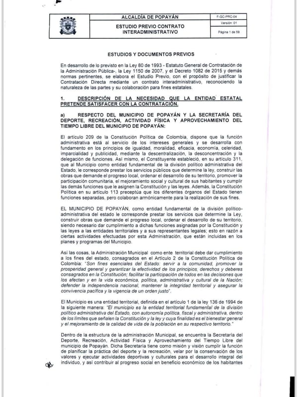 ¡Insólito! Estudio previo de millonario contrato deportivo en Popayán fue firmado por una bióloga y avalado por 12 funcionarios