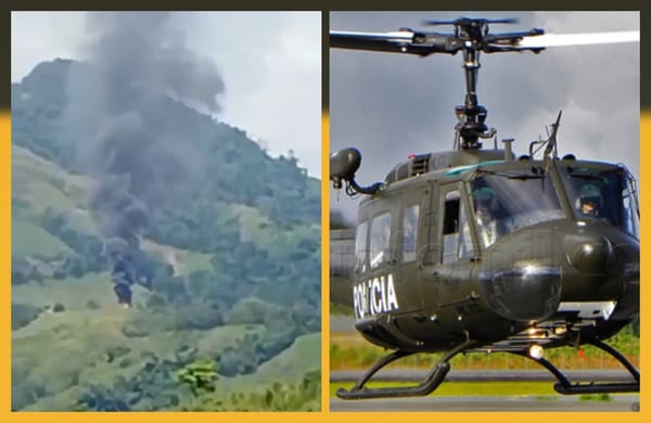 Helicóptero de la Policía fue derribado con un dron explosivo en Antioquia
