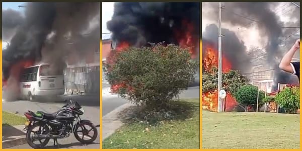 Tremendo susto: buseta de Trans Libertad se incendió en Popayán