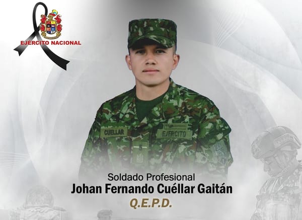 Él es Johan Cuellar Gaitán, soldado asesinado en ataque terrorista de las disidencias en el sur del Cauca