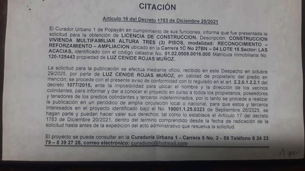 Solicitud de licencia urbanística de construcción para el predio localizado en la carrera 1C No 27BN-04 sector las acacias  propiedad de Luz Cenide Rojas Muñoz