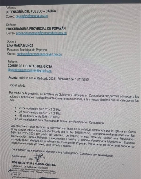 Secretaría de Gobierno convoca mesas técnicas para evaluar solicitud de “Cabalgata Religiosa” en Popayán