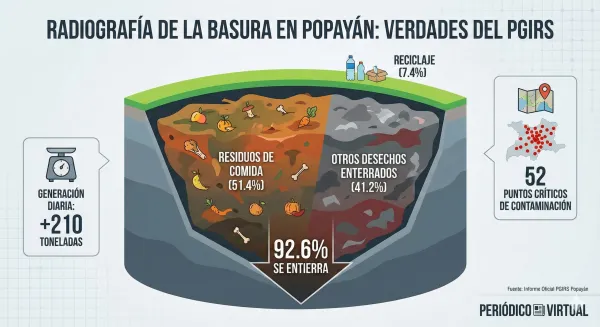 Popayán entierra el 92% de sus residuos: las cifras críticas que revela el informe oficial del PGIRS