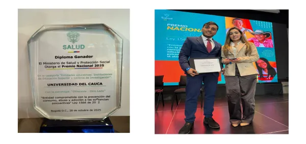 El Ministerio de Salud y Protección Social otorga Premio Nacional a la Universidad del Cauca por su compromiso en la prevención de adicciones