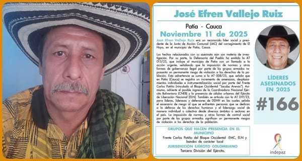 Nuevo crimen contra un líder social en el Cauca: víctima fue José Efren Vallejo Ruiz
