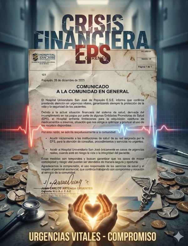 Hospital Universitario San José de Popayán prioriza urgencias vitales ante crisis financiera por deudas de las EPS