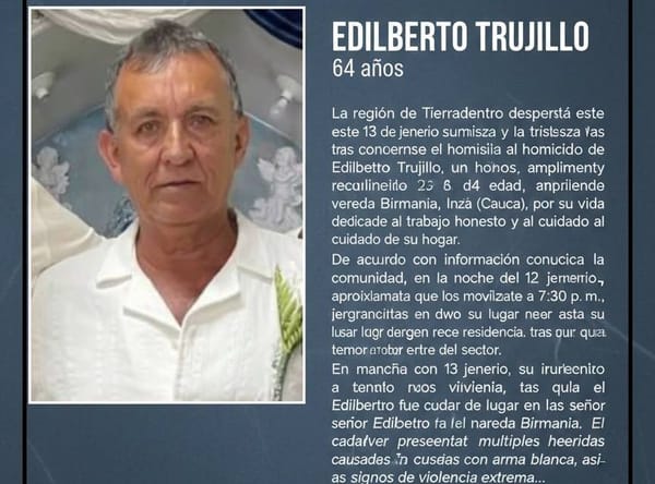 Campesino es sacado de su vivienda y después asesinado; sucedió en Inzá, Cauca