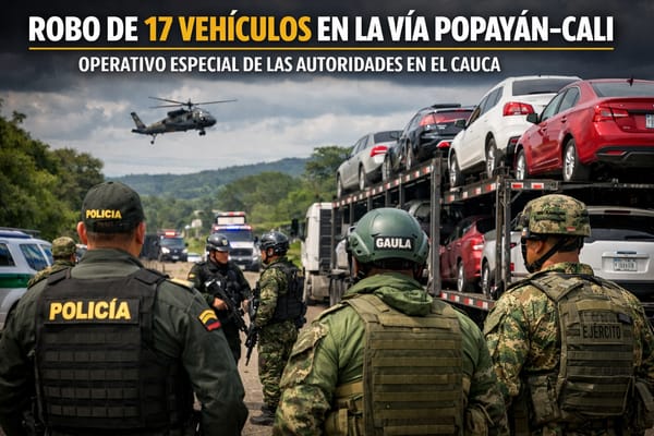 Policía confirma el robo de 17 vehículos en la vía Popayán–Cali