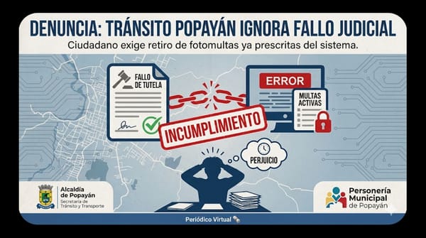 Ciudadano denuncia que Secretaría de Tránsito de Popayán se niega a cumplir prescripción de fotomultas pese a fallo judicial