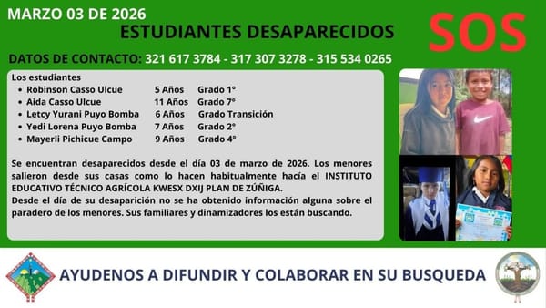 Angustia en Caldono: cinco niños indígenas completan más de 24 horas desaparecidos