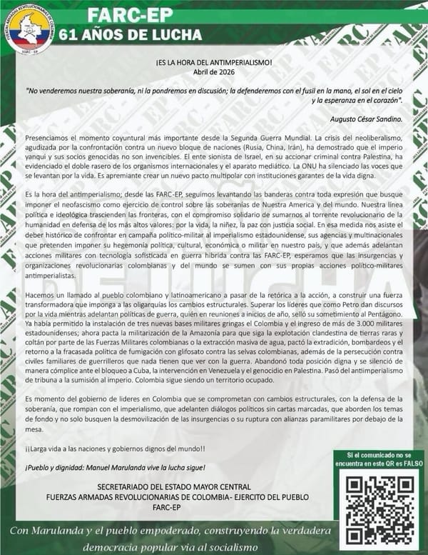 Estado Mayor Central de las disidencias lanza feroz crítica a Petro: lo acusa de "someterse al Pentágono"