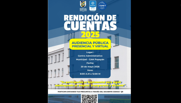 Hospital Universitario San José de Popayán convoca a la ciudadanía a su Rendición de Cuentas