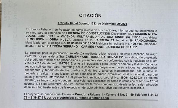 Solicitud de licencia urbanística de construcción en la modalidad de DEMOLICION - OBRA NUEVA para el predio localizado en la CARRERA 21 No 4 - 36 PANDIGUANDO, propiedad de JOSE RENE BARRERA SERRANO - CARMEN YANET BARRERA GONZALEZ.