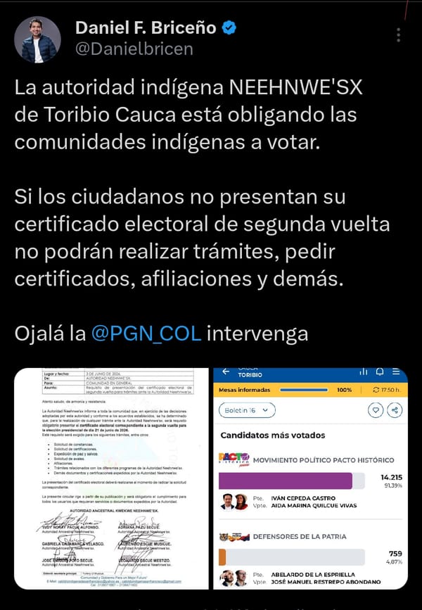 Denuncian presuntas presiones a comunidades indígenas en Toribío de cara a la segunda vuelta presidencial