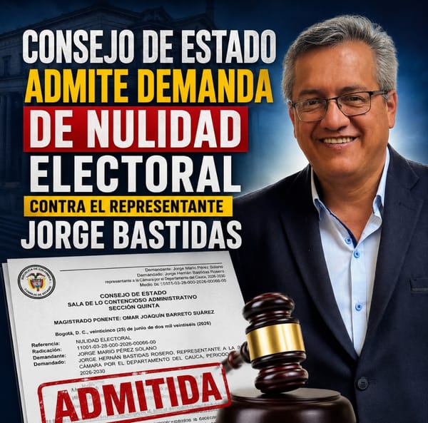 Consejo de Estado admite demanda de nulidad electoral contra el representante Jorge Bastidas