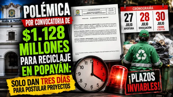 Polémica por convocatoria de $1.128 millones para reciclaje en Popayán: solo dan tres días para postular proyectos