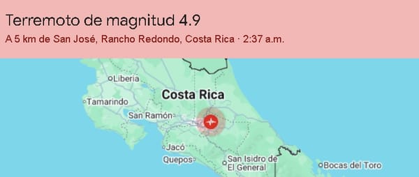 Fuerte sismo de magnitud 5,4 sacudió Costa Rica en la madrugada de este lunes 24 de agosto