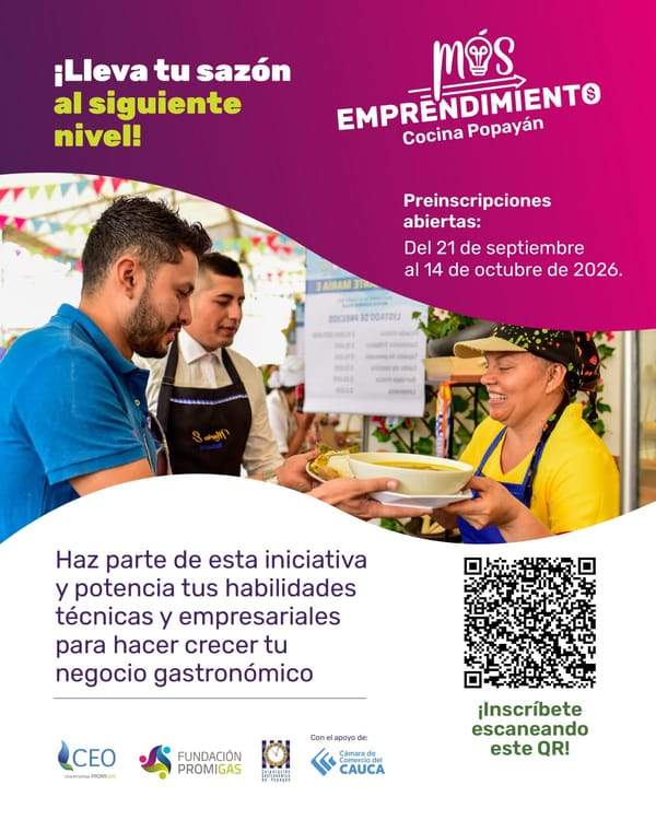 Cocina Emprende Popayán abre convocatoria para fortalecer 35 negocios gastronómicos