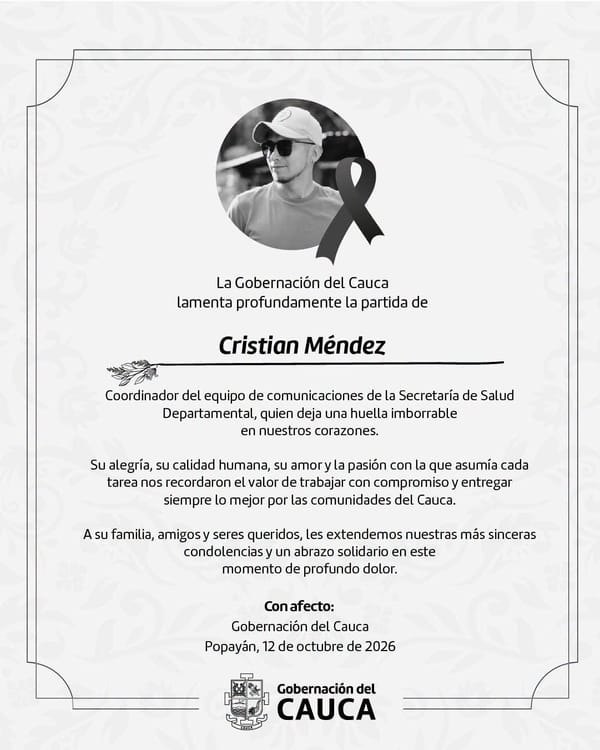 Luto en el Cauca: murió el comunicador Cristian Andrés Méndez Yunda tras un accidente en Popayán