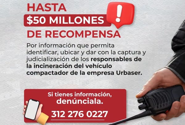 Alcaldía de Popayán ofrece hasta $50 millones por responsables de ataque contra carro de Urbaser
